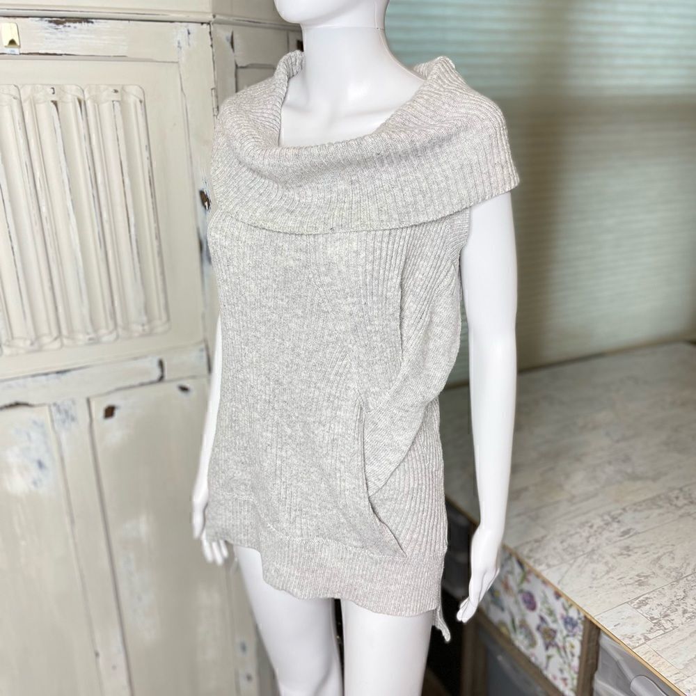 Vintage Ribbed Gray Silver Cowl Neck Sleeveless High Low Sweater Size Sm